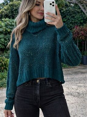 Billabong Teal Cable Turtleneck Sweater